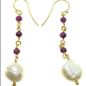 Garnet pearl 925 SS 14K gold plated earrings